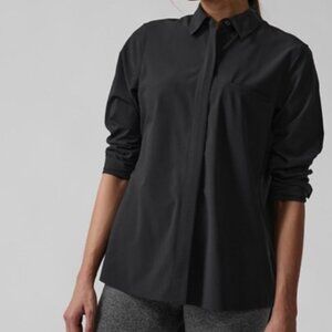 Athleta Urbanite Lightweight Long Sleeve Button Down Shirt- Black Size XL